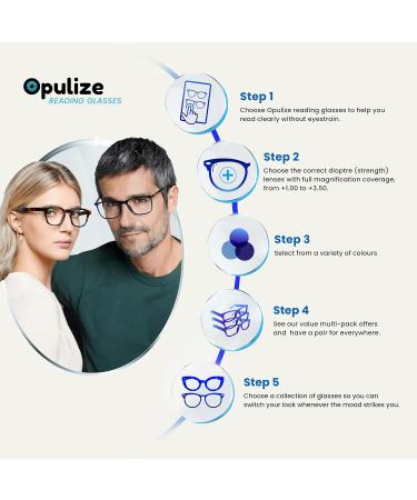 Buy OPULIZE Ink Reading Glasses 2 Pack - Rectangular Frame Scratch Resistant Unisex +2.50 Magnification - International Shipping Available - Buy Online on GoSupps.com