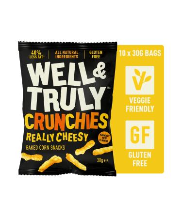 WELL&TRULY: Really Cheesy | Baked Corn Snacks - Gluten Free - Vegetarian - No Added Sugar - Less Fat - Healthy Snack - (Box of 10 Bags 30g Each)