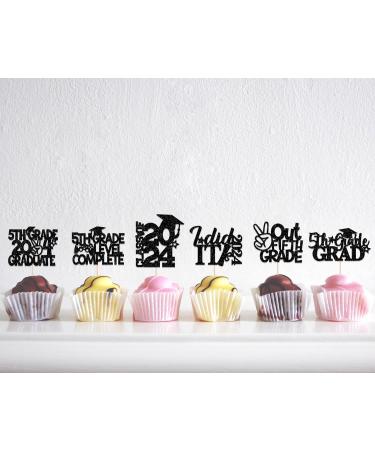 BZBAIS 32 Pieces Black Glittery 5th Grade Grad Cupcake Toppers Class of 2024 5th Grade Graduate Peace out Fifth Grade Cupcake Picks with Grad Cap Diploma 2024 Graduation Cupcake Party Decorations - Buy Online on GoSupps.com