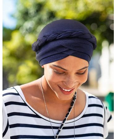 African Women Turban Cap with Beaded Headscarf - 4 Piece Set in Black, White, Navy, Ginger Solid Color Style - Buy Online on GoSupps.com