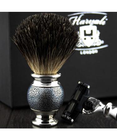 Haryali London 3 Edge Razor & Black Badger Brush Shaving Set for Men - Premium Grooming Essentials for a Perfect Shave - Buy Online on GoSupps.com