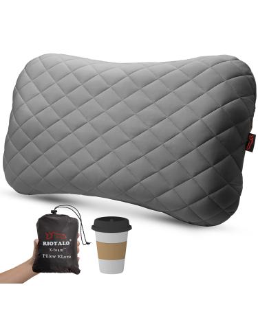 rioyalo X-Foam Inflatable Camping Pillow ELuxe with Removable Foaming Cover | Comfortable, Washable Ultralight Portable Neck Lumbar Support | Backpacking, Hiking, Travel, Air | X-Large (Space Grey)