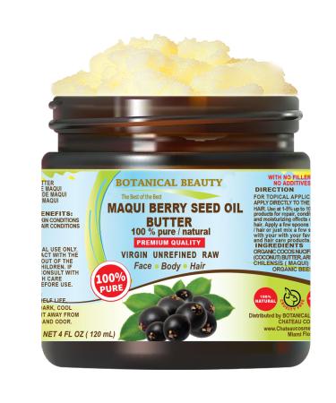 Botanical Beauty MAQUI BERRY SEED OIL BUTTER 100% Pure Natural VIRGIN UNREFINED Cold-Pressed for Face Skin Body Hair Lip Nails. Rich in Vitamin E Vitamin C (4 Fl Oz) 4 Fl Oz (Pack of 1)