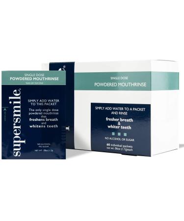 Supersmile Powdered Mouth Rinse - Clinically Proven to Freshen Breath and Whiten Teeth - Convenient TSA Approved On-the-Go Oral Mouthwash Packets - No Sugar or Alcohol 60 packets