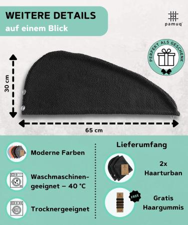 Buy Pamuq 100% Cotton Black Hair Turban Set Quick-Drying Button Design 2-Piece Hair Towel for Effortless Drying | International Shipping - Buy Online on GoSupps.com