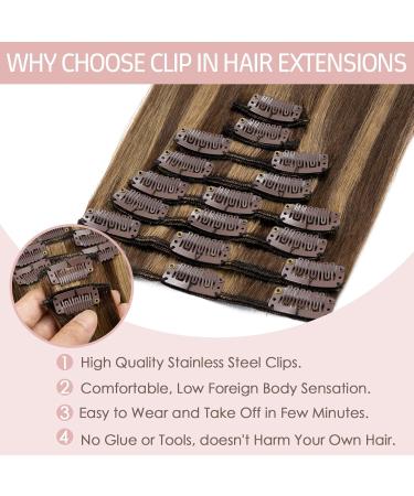 Real Hair Extensions Clip in Human Hair (16inch-65g 4/27 Medium Brown&Dark Blonde) 8pieces Highlighted Straight -Basic Thickness- Remy Hair Extensions - Buy Online on GoSupps.com