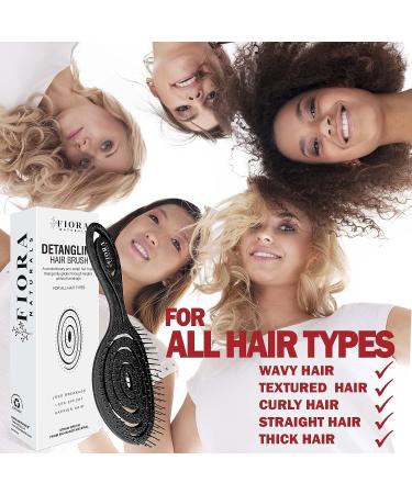 Fiora Naturals Hair Detangling Brush - Gentle Bio-Friendly Detangler for Curly & Straight Hair - Ideal for Women, Men, Kids, Toddlers - Wet & Dry Hair - Spiral Design in Black - Buy Online on GoSupps.com