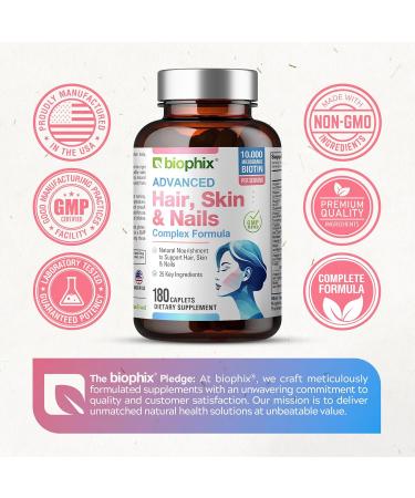 Hair Skin and Nails Complex 180 Caplets with 10000 mcg Biotin - Free Vitamin C-1000 30 Tablets - Multivitamin Supports Strong Nails Beautiful Hair Healthy Aging - Buy Online on GoSupps.com