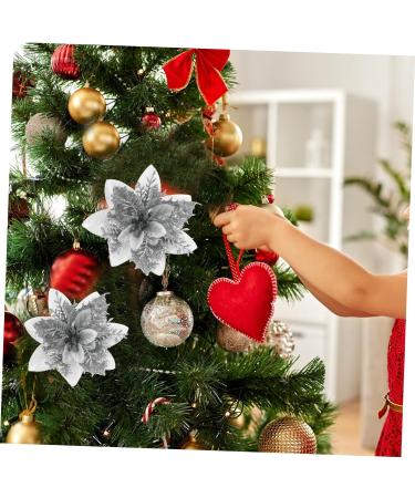 HOMSFOU 15pcs Decorative Flower Christmas Flowers Christmas Flower Ornaments Christmas Tree Pendants Christmas Flower Poinsettia Flowers Pvc Imitation Flower Golden Pink Flower Silver 13x13cm - Buy Online on GoSupps.com