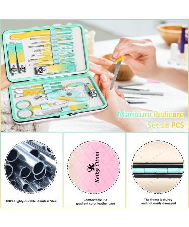 Keiby Citom Manicure Set 18pcs Professional Nail Clippers Kit Pedicure Care Tools-Stainless Steel Grooming Tools With Rose Gold PU Leather Case for Travel & Home (Color) - Buy Online on GoSupps.com