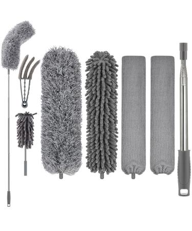 Dusters for Cleaning High Ceiling Fan, Microfiber Duster with Extension Pole 30-100 Inches, FUUNSOO Retractable Gap Dust Brush Cleaner Long Feather Duster for Cleaning Cobweb, Blinds, Furniture Gray
