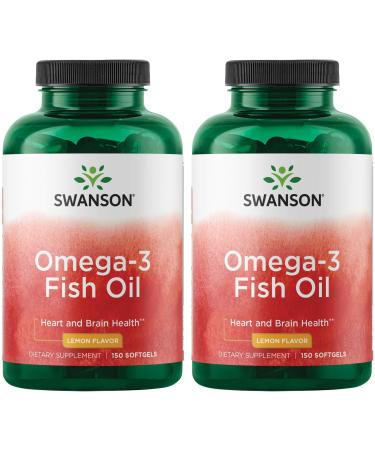 Swanson Omega 3 Fish Oil Supplement Heart Brain and Joint Support GMO-Free EFAs 180 mg EPA Plus 120 mg DHA 150 Softgel Capsules Lemon Flavor (2 Pack)