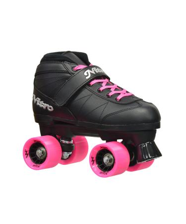 Epic Skates Super Nitro Indoor/Outdoor Quad Speed Roller Skates, Black/Pink, Adult 8 Adult 8 Black/Pink