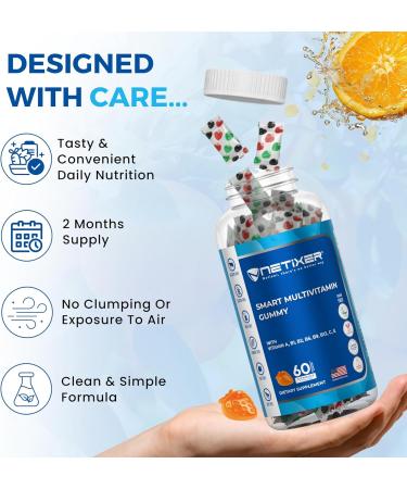 nETiXER Multivitamin Gummies 60 Vegan Berry Gummies with Vitamins A, C, D, E, B12, Biotin, Zinc, Iodine Gelatin-Free, Gluten-Free, Non-GMO No Artificial Colors or Flavors | Individually Wrapped - Buy Online on GoSupps.com
