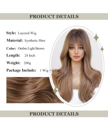 HAIRCUBE Ombre Brown Wig with Bangs | Long Wavy Synthetic Wig for Women - Buy Online on GoSupps.com