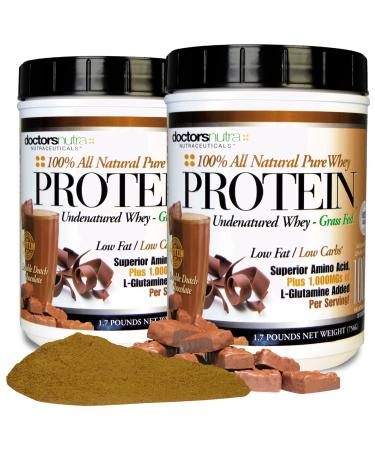 Doctors Nutra Nutraceuticals (Pack of 2) Pure 100 Percent - Undenatured Grass Fed Whey Protein Double Dutch Chocolate Flavor Natural Ultrafiltered Plus 1000 Milligrams L-Glutamine