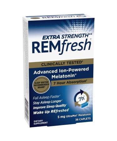 REMfresh Extra Strength 5mg Melatonin Sleep Aid Supplement (36 Caplet) | Sleep Supports Immune Function | #1 Doctor Recommended | Pharmaceutical-Grade, Ultrapure Melatonin 36 Count (Pack of 1)