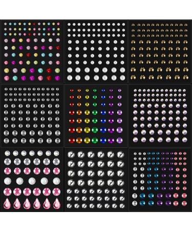 Outus 9 Sheets Face Gems Eye Gems Jewels Rhinestone Face Sticker Self Adhesive Crystal Rainbow Makeup Diamonds Nail Face Gems Stick On Face Jewels for Women Festival Accessory(Round Style)