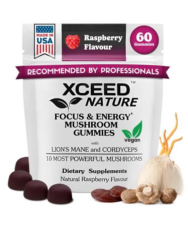 XCEED NATURE Lions Mane & Cordyceps Mushroom Gummies - 10in1 Supplement - for Focus Energy Mood Memory & Clarity - 60 Pcs
