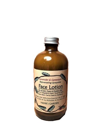 FACE LOTION SPRAY - All Skin & Problem Skin - REJUVENATING - Lavender & Geranium Essential Oils - Organic - Biodegradable - Vegan - Gluten Free - Non GMO - Cruelty Free (8 oz / 236.6 ml Refill)