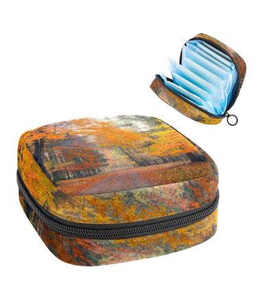 GIAPB Period Bag Sanitary Napkin Storage Bag Period Pouch Travel Makeup Bag Autumn Forest Avenue Leaves Color1291