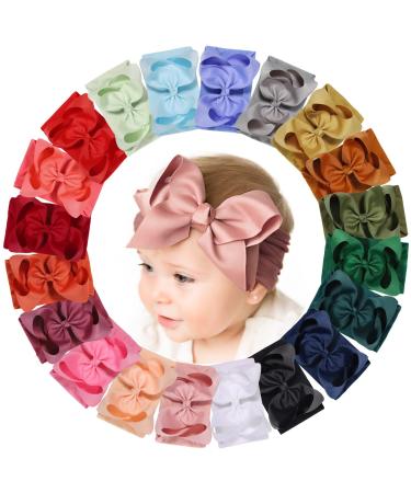 20pcs Baby Headbands Grosgrain Ribbon Bows Girls Headbands Elastic Nylon Hairbands Hair Accessories for Newborns Infants Toddlers and Kids-6 Inches baby bows