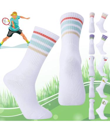 Retro Sports Socks for Women & Men - 6 Pairs Tennis & Stripe Long White Socks - International Shipping - Buy Online on GoSupps.com