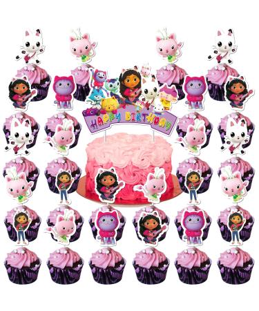 25 Pcs Cartoon Birthday Cake Toppers and Cupcake Toppers - Theme Party Decorations Supplies