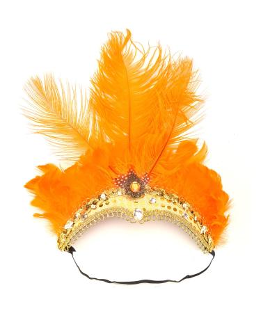 Stegosaurus Carnival Feather Headpiece Showgirl Headband Mardi Gras Headpiece for Venice Hawaii Halloween Orange