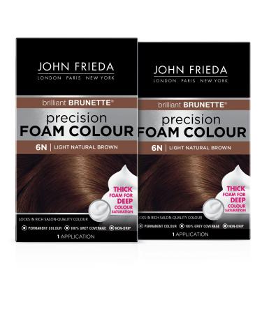 John Frieda Precision Foam Hair Color, Light Natural Brown 6N, Full-coverage Hair Color Kit, with Thick Foam for Deep Color Saturation (Pack of 2) LIGHT NATURAL BROWN 6N (PACK OF 2)