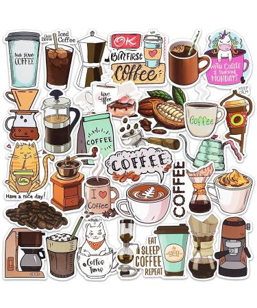 DETICKERS Coffee Cup Stickers for Laptop Coffee Stickers for Water Bottles Waterproof Cute Coffee Vinyl Stickers