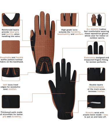 ChinFun Women Horse Riding Gloves - Anti-Slip Equestrian Mittens, Laser Flower Pattern, Stretchable, Sweat Absorbing - Brownish Orange (Small) - Buy Online on GoSupps.com