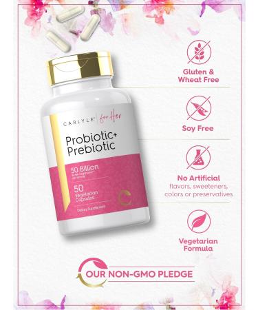 Carlyle Probiotic and Prebiotic for Women | 50 Billion Active Organisms Per Serving | 50 Capsules | with Organic Inulin | Vegetarian Supplement for Women - Buy Online on GoSupps.com