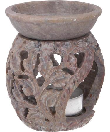 GURU Shop Indian Fragrance Lamp | Essential Oil Diffuser & Tealight Holder | Aromatherapy Aroma Lamp | Spill Stone Round Flower Tendril 1 (Cream White 8x6x6 cm) - Buy Online on GoSupps.com