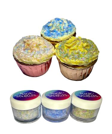 Magic Sparkles Edible Glitter Flakes - Unicorn Sparkles Collection. Perfect For Decorating Cakes Snacks And More! (Pack Of 3 : 3g Per Pot)