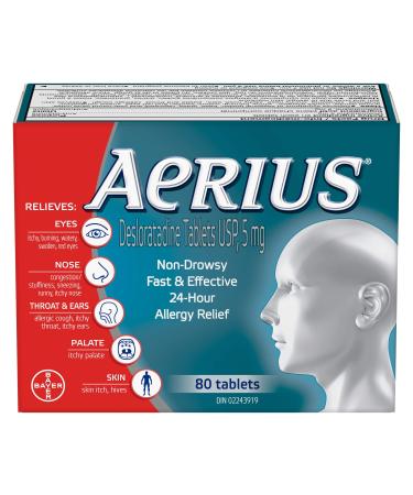 Aerius Allergy Medicine Fast Relief 24-Hour non-drowsy 15 Symptoms 80 count