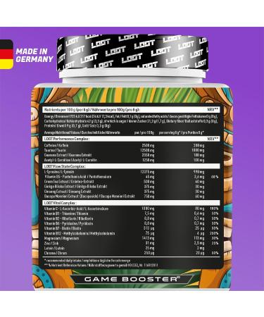 Loot Game Booster - Concentration Endurance & Responsiveness - 50 Servings (400g) | Flow-State Formula with Caffeine & 20 Unique Ingredients - Tiki Tropicali Flavor - Buy Online on GoSupps.com