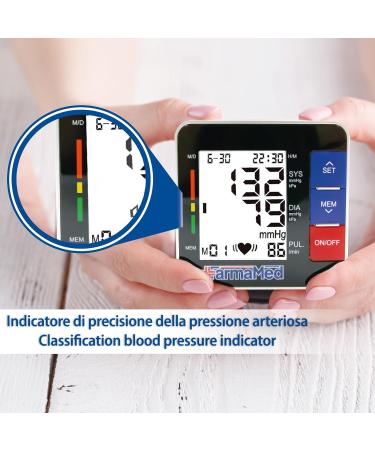 Farmamed Digital Portable Wrist Blood Pressure Monitor - 180 Memory 2 Users Large LCD Includes Carrying Bag - International Shipping Available - Buy Online on GoSupps.com