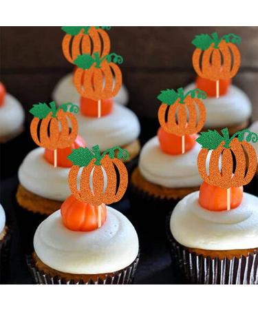 24 PCS Pumpkin Cupcake Toppers - Fall Theme Cake Picks for Baby Shower, Birthday, Thanksgiving, Halloween Party Decorations in Orange - Buy Online on GoSupps.com