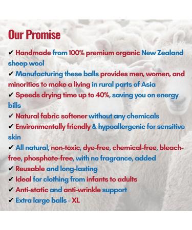 Organic Wool Dryer Balls XL - 6 Pack | Eco-Friendly Fabric Softener Reusable & Ethical | Say No to Dryer Sheets - Buy Online on GoSupps.com