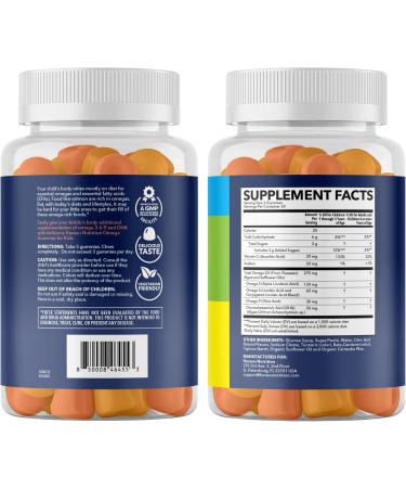 Omega 3 6 9 + DHA Gummies for Kids - Vegetarian Plant-Based Fish Oil with DHA and EPA for Children 2+ to Support Body and Brain Development - No Fishy Taste - Lemon and Orange Flavors - 60 Count - Buy Online on GoSupps.com