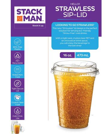 16 oz. Clear Cups with Strawless Sip-Lids | 50 Sets PET Crystal Clear Disposable Plastic Cups with Lids - Buy Online on GoSupps.com