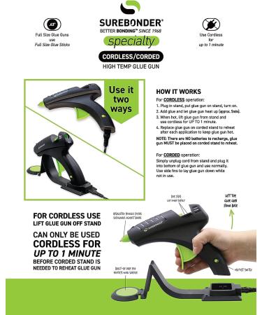 Surebonder Cordless Hot Glue Gun - High Temperature, 60W, Full Size - Specialty Series CL-800F - Buy Online on GoSupps.com