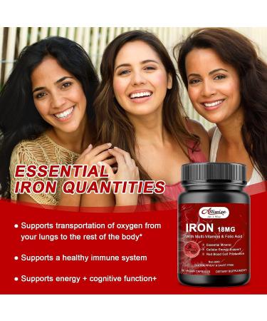 Iron 18mg Supplement with Vitamin C, B Complex & Folic Acid for Optimal Absorption - Non-GMO Vegetarian Iron Capsule for Men and Women - Buy Online on GoSupps.com