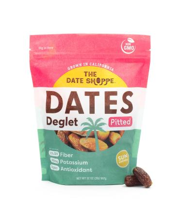 The Date Shoppe Pitted Deglet Dates | 2-Pound Bag | Vegan, Gluten-Free, Paleo, No Added Sugar | Sourced from Coachella Valley Dates Deglet 2 Pound (Pack of 1)