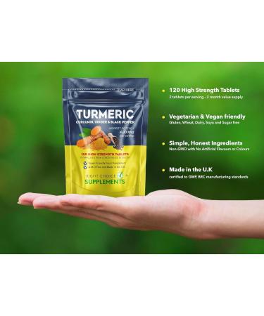 Turmeric Ginger & Black Pepper 4000 mg Tablets (per Serving) High Strength Curcumin Supplements Vegan and Gluten Free UK Made 120 Count - Buy Online on GoSupps.com