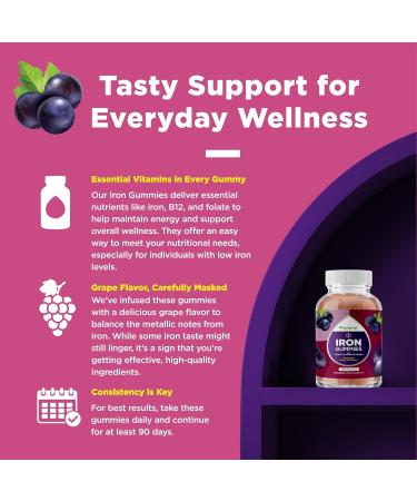 Natural Multivitamin Iron Gummies for Adults - Adult Gummy Vitamins with Iron and Energy Boost B Complex Vitamins - Gummy Supplement and Mental Clarity Focus Multivitamin - Buy Online on GoSupps.com