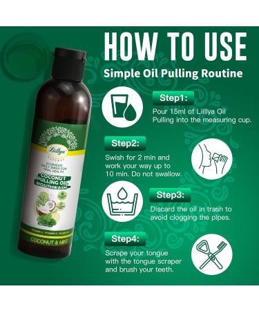 Liillya Organic Coconut Oil Pulling for Teeth and Gums with 6 Essential Oils & 3 Vitamins Natural Mouthwash for Fresh Breath Gum Health Oral Hygiene Alcohol-Free Fluoride-Free 8 oz - Buy Online on GoSupps.com