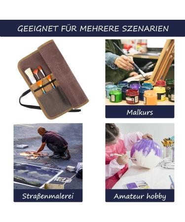 Kaaltisy Artist Brush & Pencil Holder Case Portable Paintbrush Storage Roll with Tie Rope & 2-Layer Slots - Heavy Duty 16OZ Waxed Canvas Paintbrush Roll | Brown - Buy Online on GoSupps.com