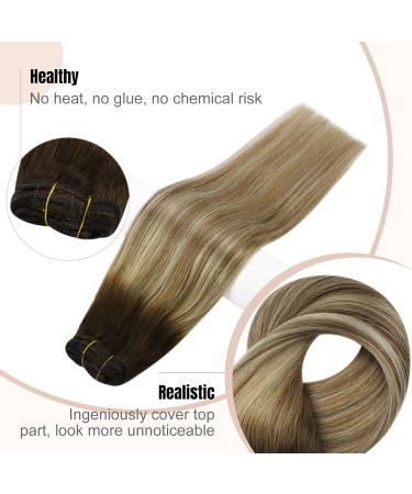 Fshine 30cm Clip-In Hair Extensions - Ombre Dark Brown to Light Brown Highlights - 50g Human Hair - 3pcs #3/8/2 & #3/8/22 - Buy Online on GoSupps.com